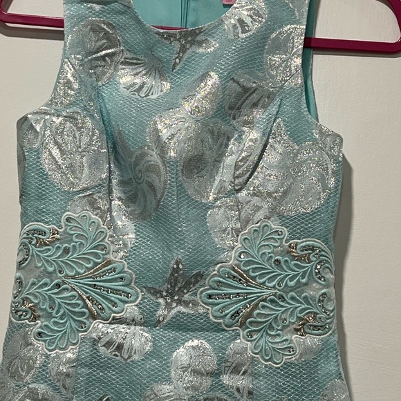Iilly Pulitzer ice blue silver crystal seashell metallic dress 00 like new - Picture 4 of 5